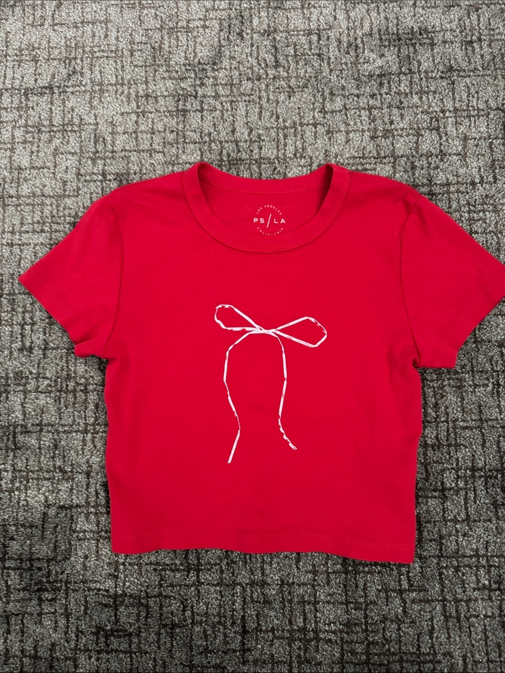 PacSun Girls Red Short Sleeve Tee with White Bow Graphic XS